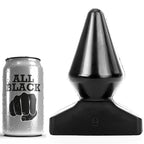 Plug anal conique All Black noir pres de sa canette, cone a pointe nette renflee et large base trapeze, PVC etanche de 18,5 cm pour faciliter l'insertion et l'etirement.