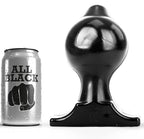 Gros plug anal All Black noir extra-epais pres de sa canette, double renflement bulbeux et base evasee, PVC souple de 17,5 cm au diametre genereux pour une ouverture progressive.