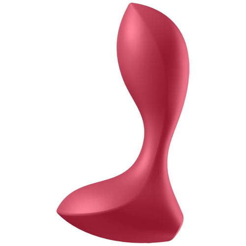 Plug anal vibrant Satisfyer Backdoor Lover rouge en silicone, forme arrondie a base large securisante, moteur puissant et 12 programmes de vibration etanches