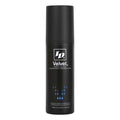 Grand flacon ID Velvet Body Glide noir 125 ml, lubrifiant silicone veloute longue tenue pour peaux sensibles, motif fleche points bleus de face
