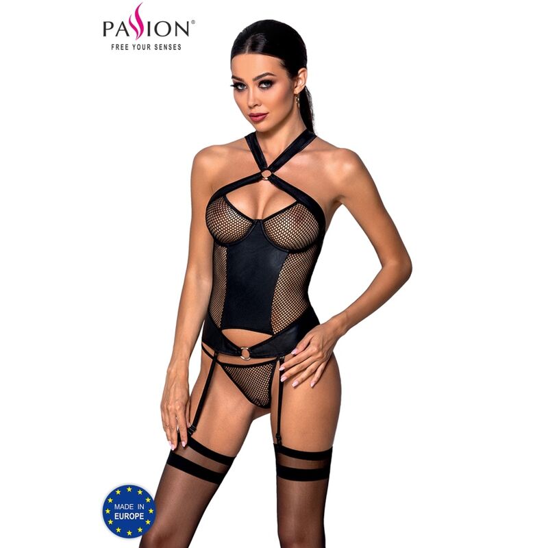 Corset Amanda cuir écologique avec maille sensuelle — vue principale