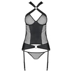 Corset Amanda cuir écologique avec maille sensuelle — détail base