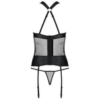 Corset Amanda cuir écologique avec maille sensuelle — finition matière