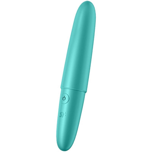 Mini bullet vibrant Satisfyer Ultra Power Bullet 6 turquoise en silicone, format compact à bouton unique, vibrations puissantes pour la stimulation clitoridienne ciblée.