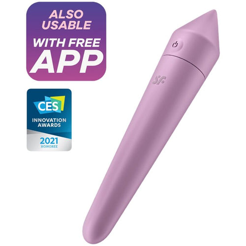 Mini vibromasseur clitoridien connecte Satisfyer Ultra Power Bullet 8 rose poudre en silicone, corps effile et pointe arrondie, vibrations puissantes pilotables
