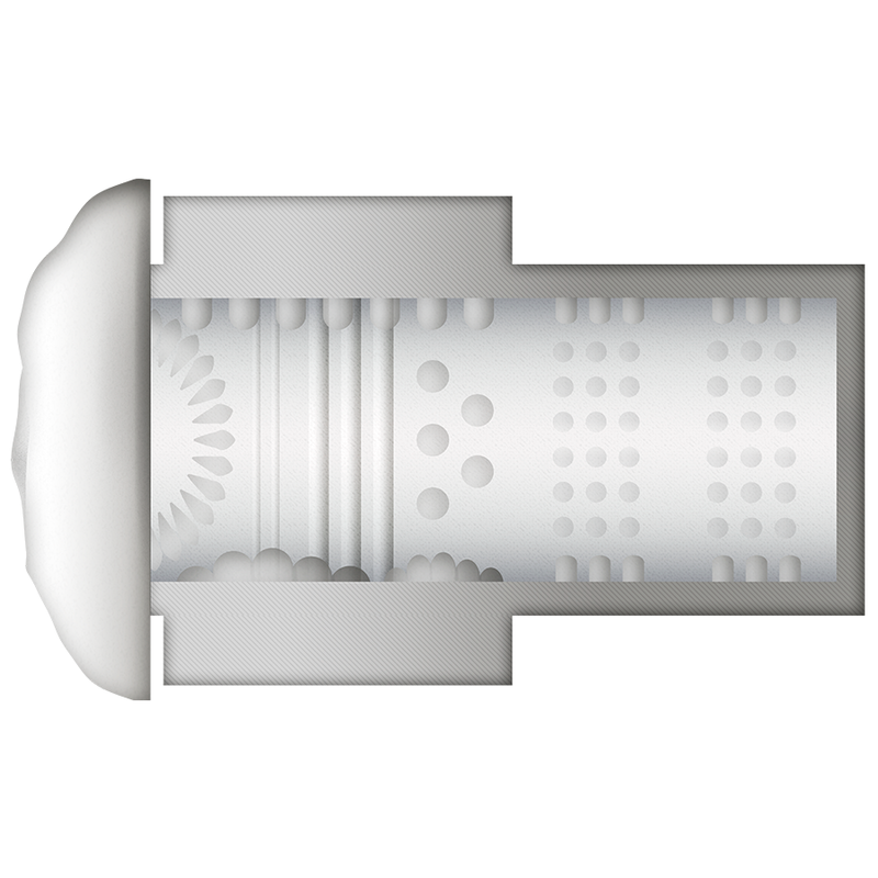 Milker Stroker - coupe transversale du manchon montrant les differentes zones de texture interne