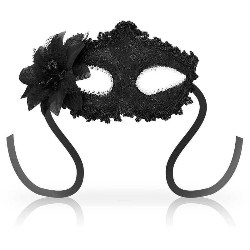 Masque vénitien à dentelle et fleur latérale noir — vue principale