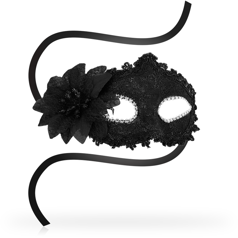 Masque vénitien à dentelle et fleur latérale noir — détail produit