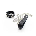 Collier pénis et bracelet en cuir avec chaîne métallique — détail produit