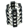 Cage de chasteté à anneaux métalliques et sangle cuir — vue principale