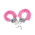 Menottes en metal doublees de fourrure rose avec chaine et cles