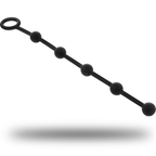 Chaîne anale en silicone noir Ohmama, présentée en diagonale avec anneau de retrait et cinq billes progressives