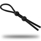 Cordon-coq Ohmama en silicone noir, vue en diagonale avec grande boucle et double cordon réglable