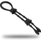 Anneau cordon-coq Ohmama en silicone noir, vue en diagonale avec double cordon nervuré et embouts arrondis