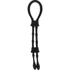 Anneau cordon-coq Ohmama en silicone noir, vue verticale montrant la grande boucle et les deux billes de maintien
