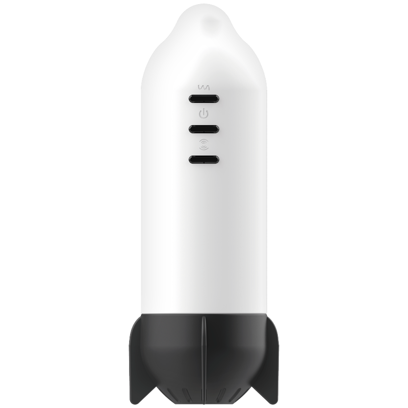 Masturbateur Rocket Jamyjob vu de face, silhouette blanche et noire avec ouverture rouge à la base