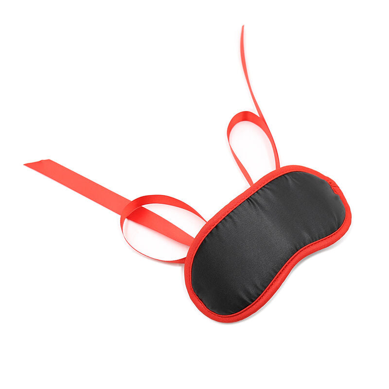Masque fétichiste noir à bords rouges — détail produit