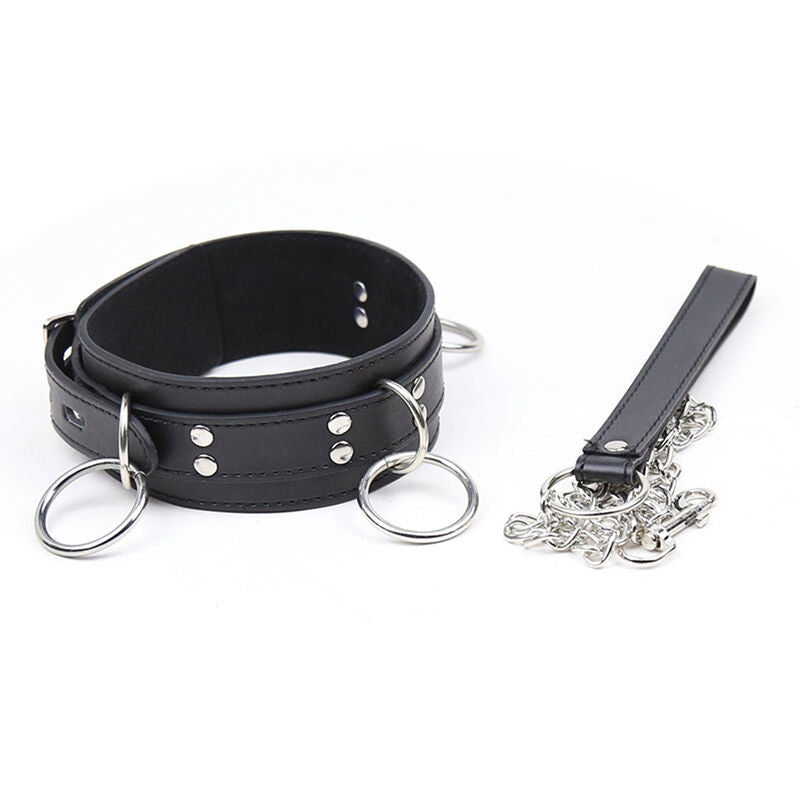 Collier de soumission à trois anneaux avec laisse — vue de dos