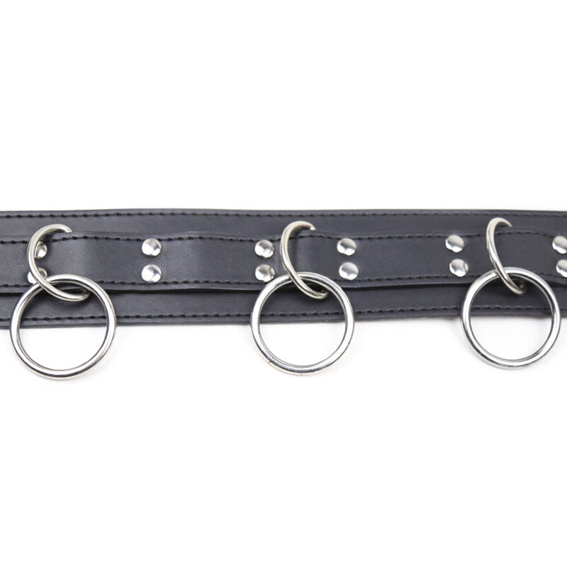 Collier de soumission à trois anneaux avec laisse — détail texture surface