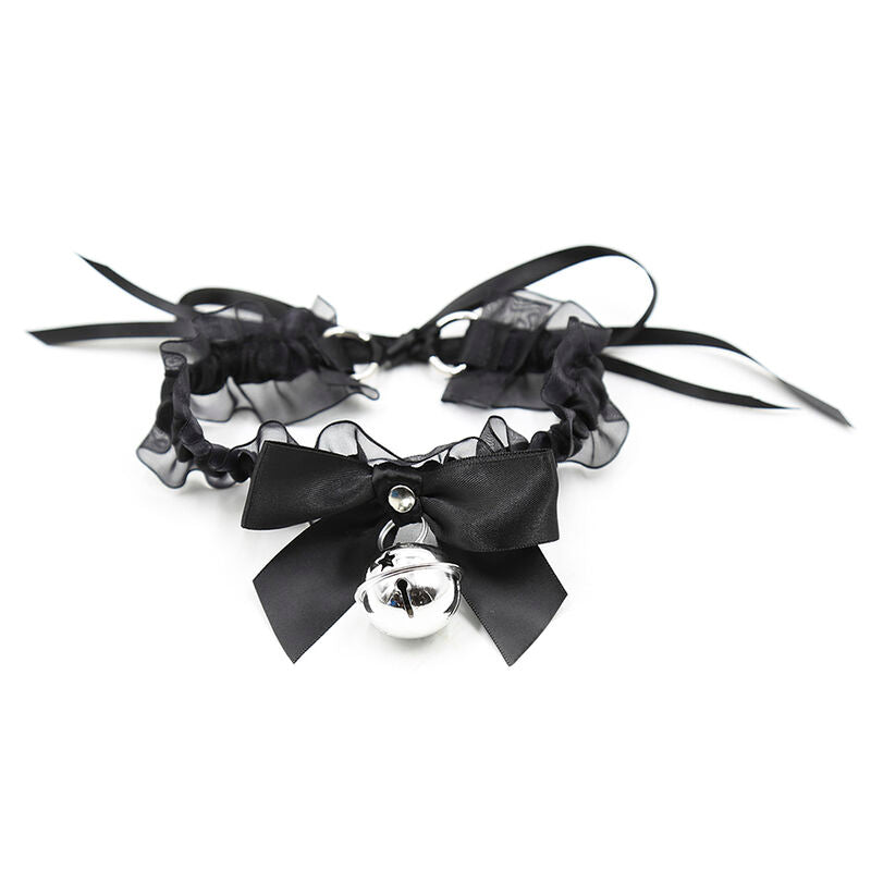 Collier fétiche dentelle avec cloche — vue de profil