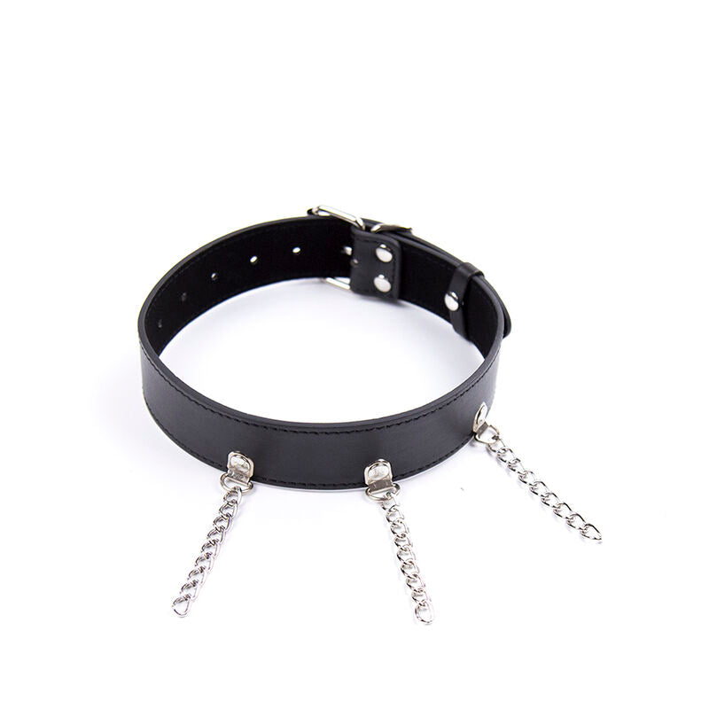 Collier fétiche en simili cuir avec anneaux — détail produit