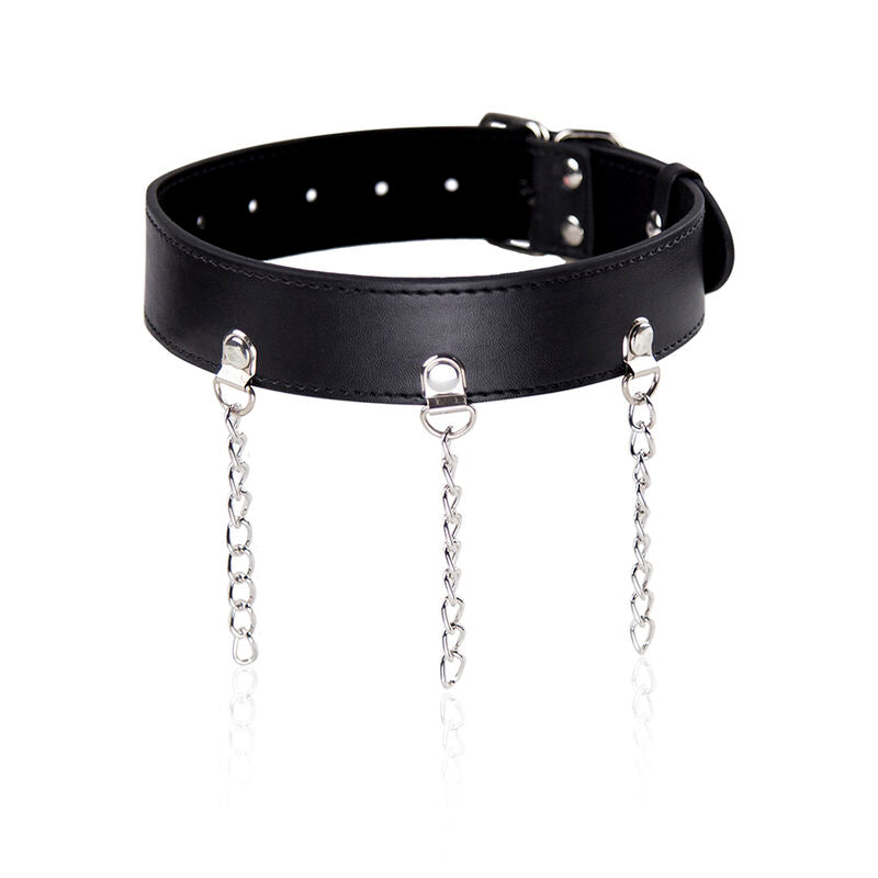 Collier fétiche en simili cuir avec anneaux — vue de profil