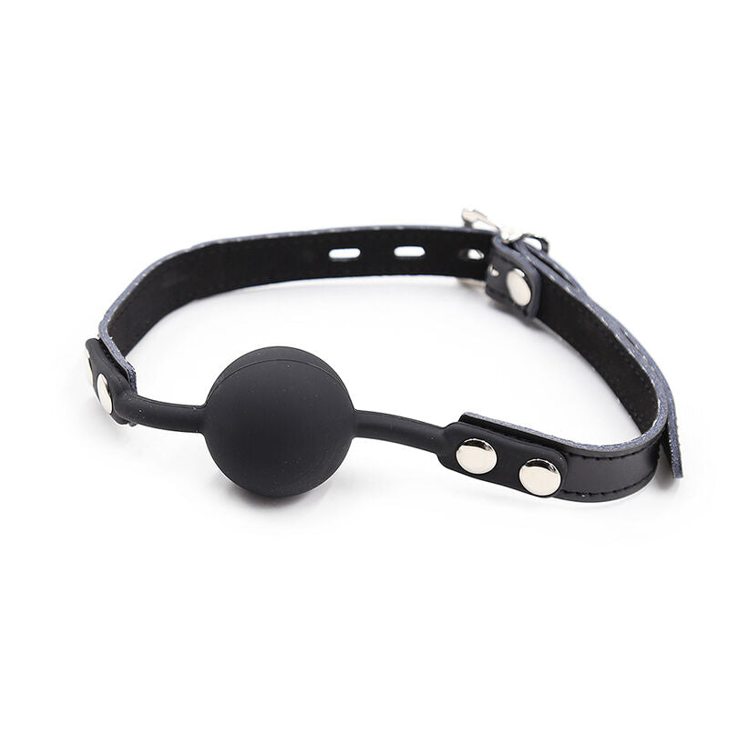 Bâillon-boule silicone avec sangle et cadenas — vue de profil