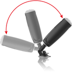 Illustration du débattement du bras articulé du Tornado Jamyjob, trois positions superposées reliées à la ventouse