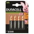 Blister Duracell de quatre piles AA rechargeables NiMH 2500mAh vues de face, format universel 1,5 V garanti cinq ans pour jouets et accessoires intimes.