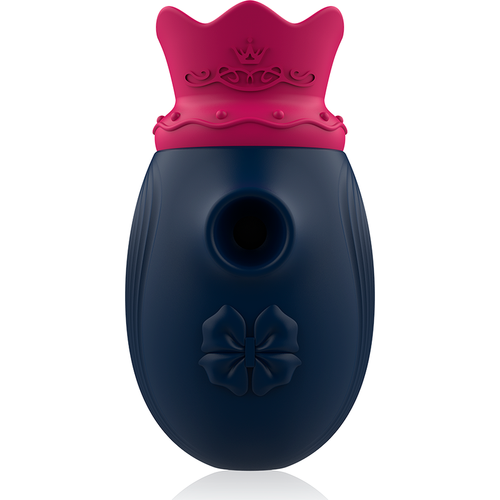 Stimulateur clitoridien Intense bleu nuit a embout couronne rose, double fonction succion et leche-clitoris, en silicone body-safe rechargeable USB et etanche
