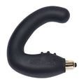 Stimulateur prostatique Rude-Boy en silicone noir de 12 cm, courbe en C marquée, picots en relief sur la poignée et capsule vibrante dorée à la base, surface lisse non anatomique.