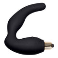 Masseur prostatique Naughty-Boy en silicone noir, forme courbée en C avec poignée externe, embout vibrant doré visible, longueur 10 cm, surface lisse non anatomique.