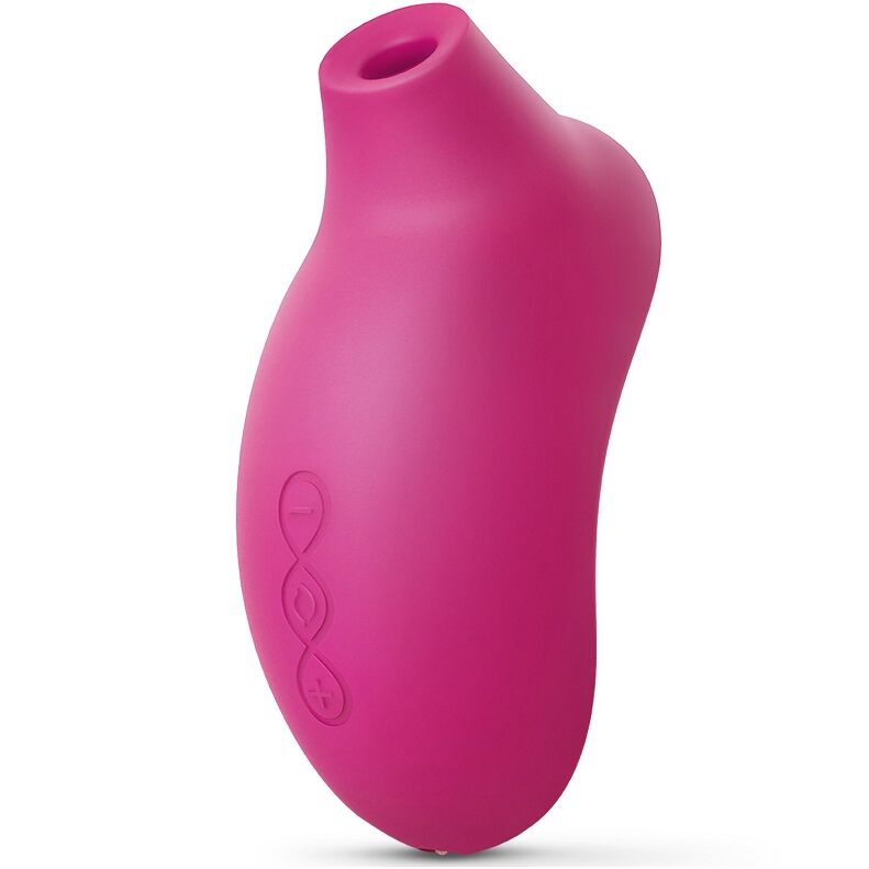Stimulateur clitoridien sonique Sona 2 rose fuchsia en silicone, vu de profil avec son embout d'aspiration arrondi, ondes SenSonic sans contact, rechargeable.