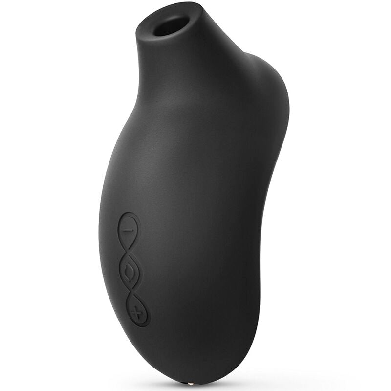 Stimulateur clitoridien Sona 2 Cruise noir en silicone vu de profil, embout d'aspiration arrondi et commandes en relief, masseur à ondes soniques sans contact direct.