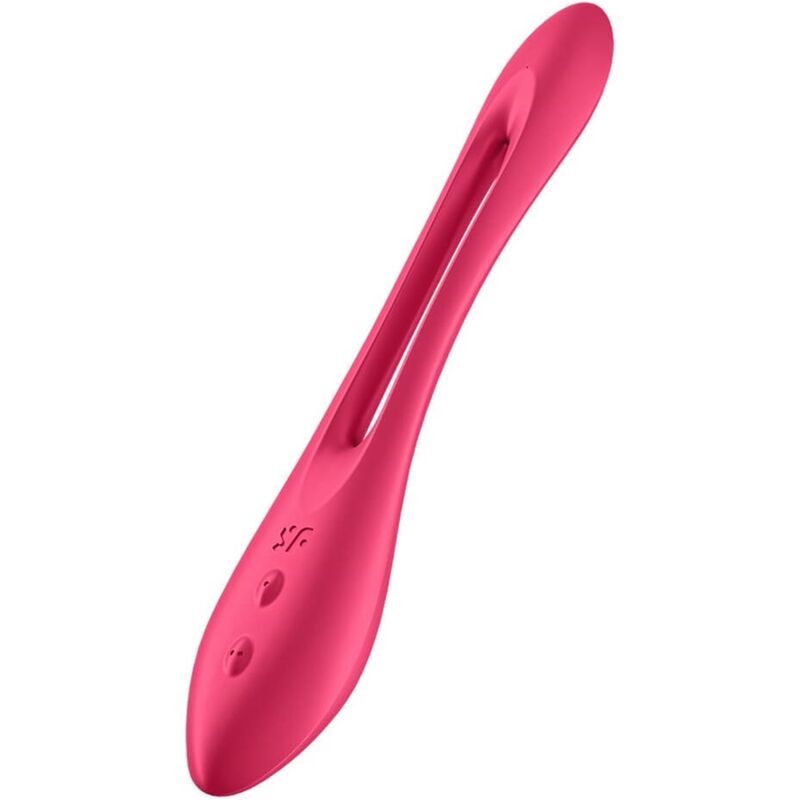 Vibromasseur flexible Elastic Joy rouge en silicone, tige malléable à plier et mouler. Deux moteurs séparés, étanche IPX7, polyvalent pour le couple ou en solo.