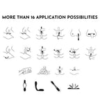 Schéma Elastic Joy : plus de 16 possibilités d'utilisation en pictogrammes au trait. Vibromasseur flexible en silicone à plier pour varier les stimulations.