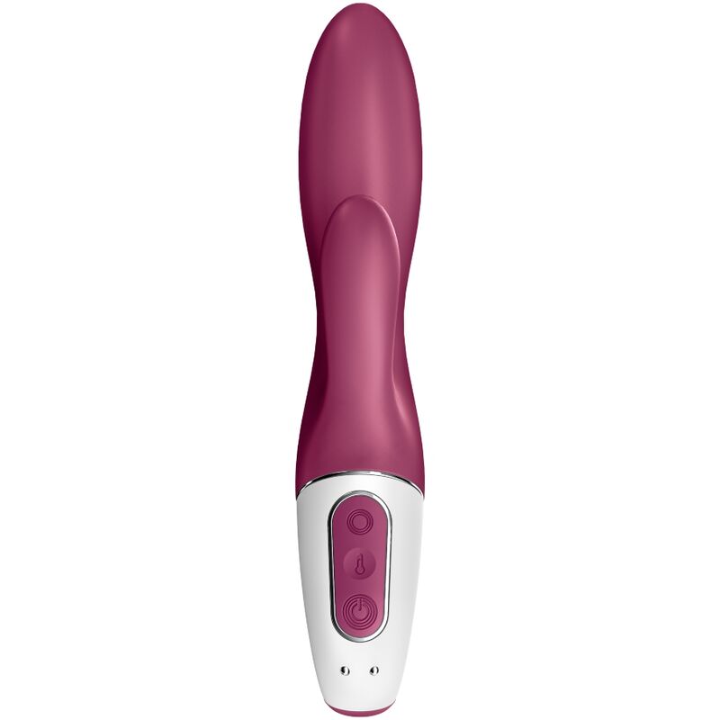 Vibromasseur rabbit bordeaux en silicone médical à tête courbée et oreille clitoridienne, commande blanche, fonction chaleur et double stimulation point G clitoris, étanche IPX7