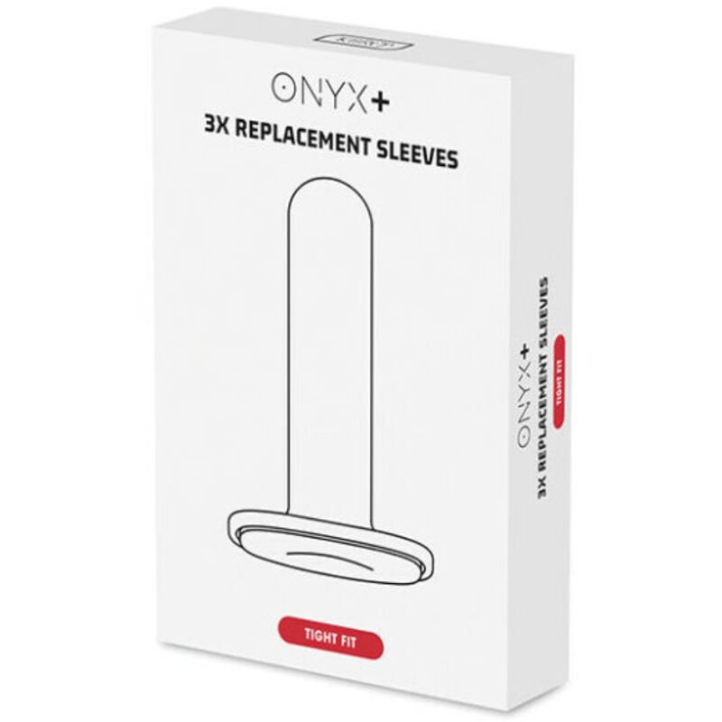 Boite Onyx+ 3X Replacement Sleeves Tight Fit, lot de trois housses de rechange blanches en TPE a ouverture lisse, gaines texturees serrees pour renouveler les sensations.