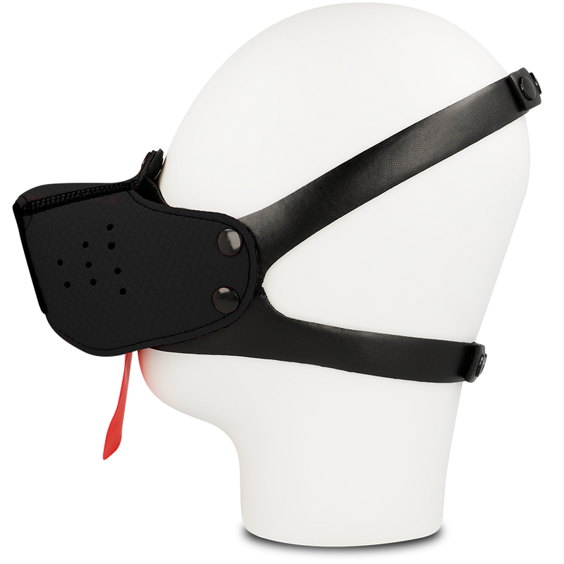 Masque muselière fétichiste noir à sangle réglable — détail produit