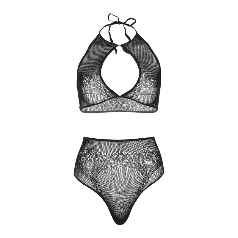 Ensemble deux pièces halter crop top & string Leg Avenue — détail texture surface