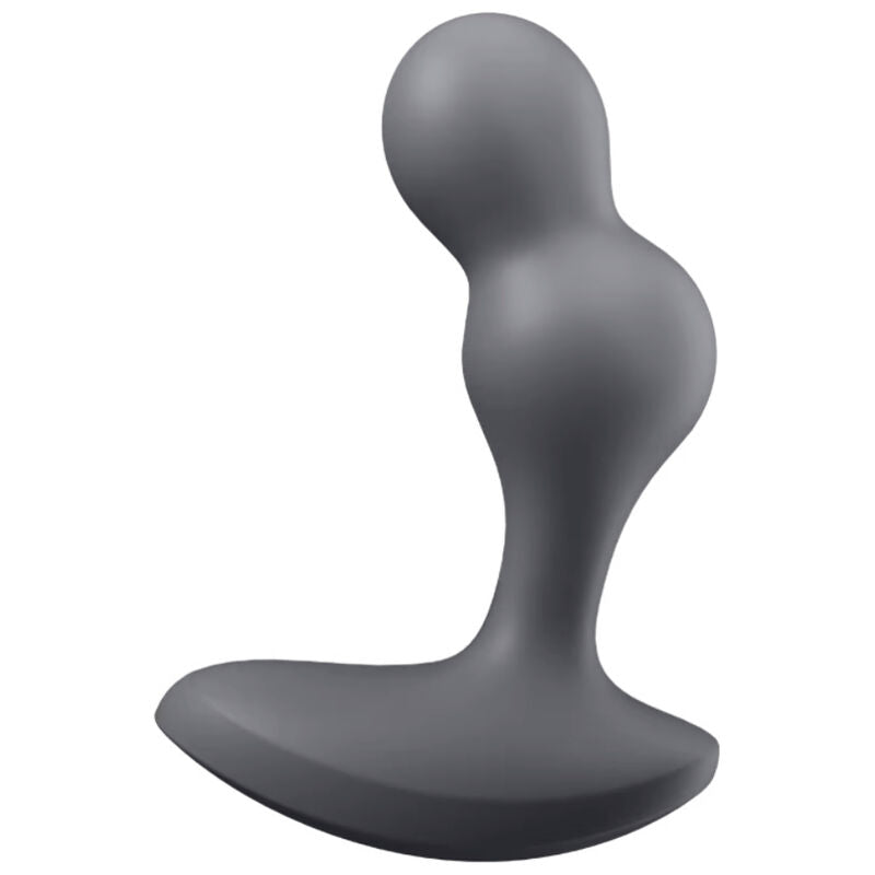 Plug anal vibrant Deep Diver gris en silicone à deux renflements et large base sécurisante, vue de face, 12 modes de vibration connectés par application, étanche IPX7 rechargeable Satisfyer