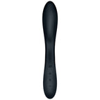 Vibromasseur point G noir Satisfyer présenté de face, panneau de boutons visible sur la poignée. Boule mobile interne, deux moteurs et silicone soyeux.