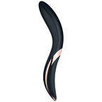 Vibromasseur point G en silicone noir vu de profil, courbe ergonomique et liseré cuivré. Boule interne mobile et vibrations, rechargeable et étanche IPX7.