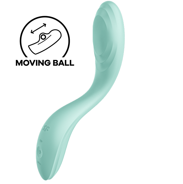 Vibromasseur point G Rrrolling Pleasure vert menthe à boule mobile interne, courbe douce en silicone. Pictogramme Moving Ball, deux moteurs, étanche IPX7.