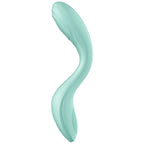 Vibromasseur point G vert menthe vu de profil, tige sinueuse en silicone à pointe galbée. Boule mobile interne et vibrations sensuelles, étanche IPX7.