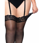 Bas noirs à haut dentelle grande taille — vue de dos