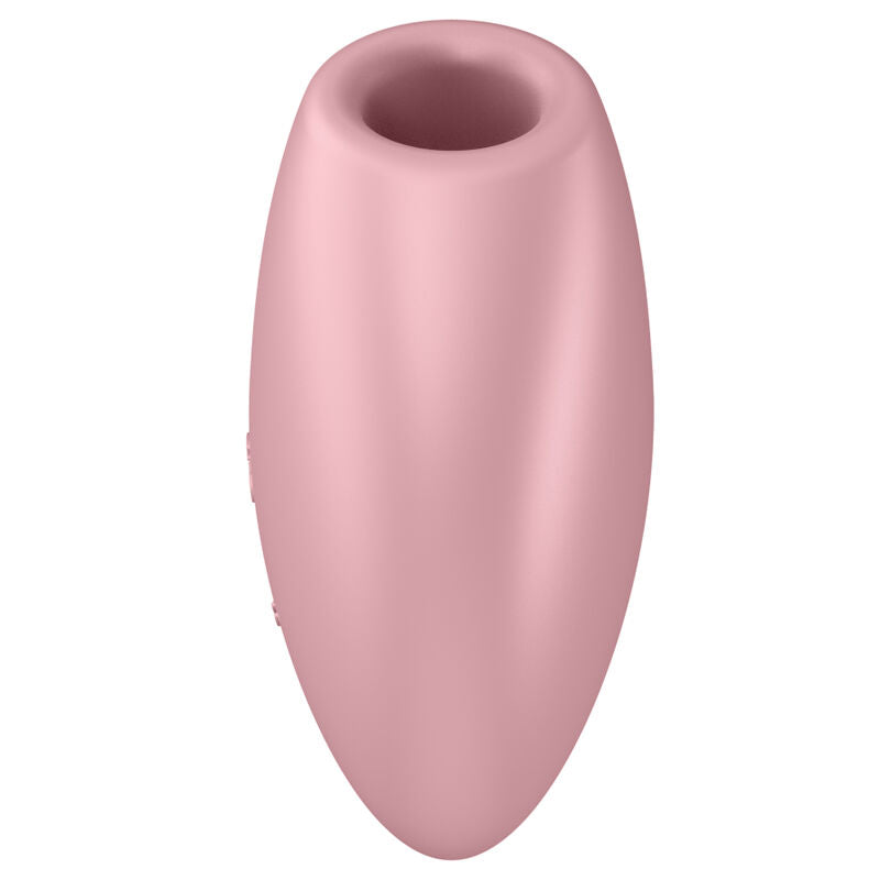 Embout d'aspiration en silicone rose du Satisfyer Cutie Heart en gros plan, ouverture souple enveloppant le clitoris par air pulse sans contact.