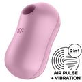 Stimulateur clitoridien Satisfyer Cotton Candy rose lilas en silicone, forme galet avec embout d'aspiration, air pulse et vibration deux-en-un.