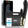 Vibromasseur lapin Ibiza noir et doré, tige nervurée et stimulateur clitoridien latéral
