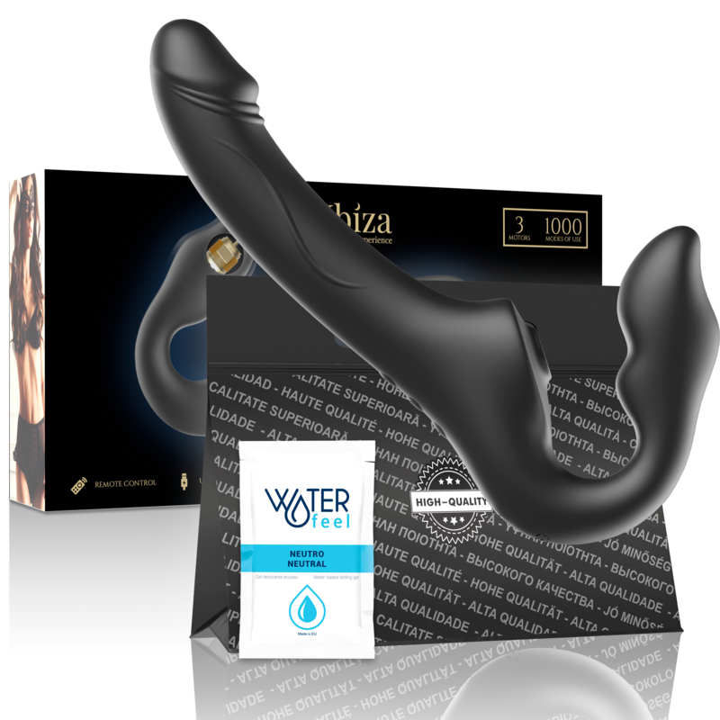 Gode-ceinture sans sangle Ibiza en forme de S, avec télécommande et mention 1000 combinaisons